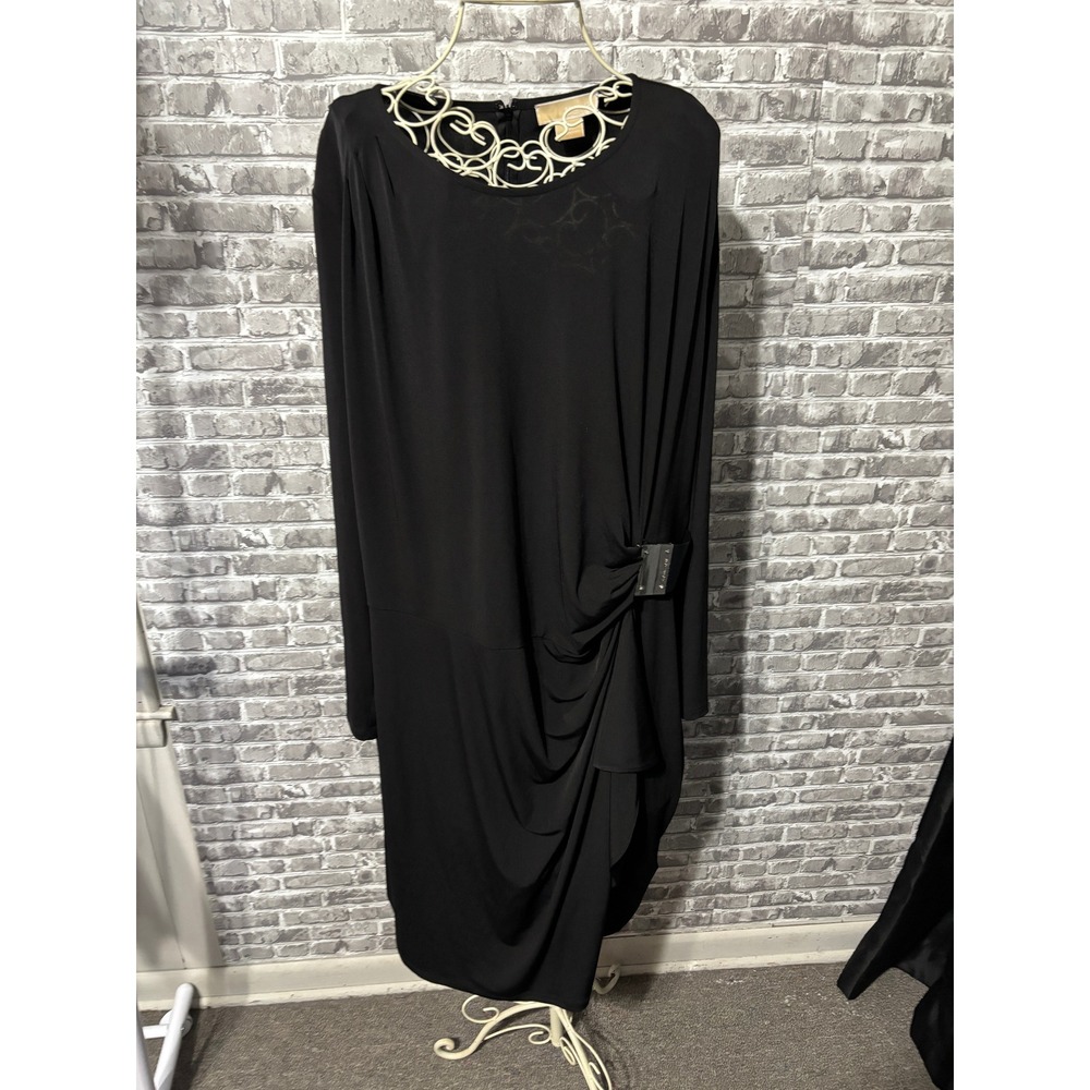 Classic Black Long-Sleeve Draped Dress